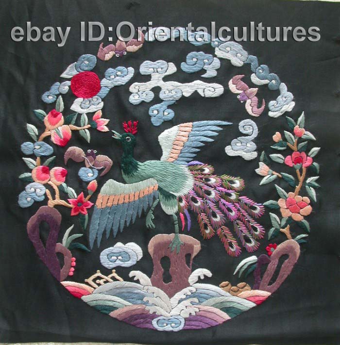 Chinese 100% Handmade Embroidery flower peacock circle  