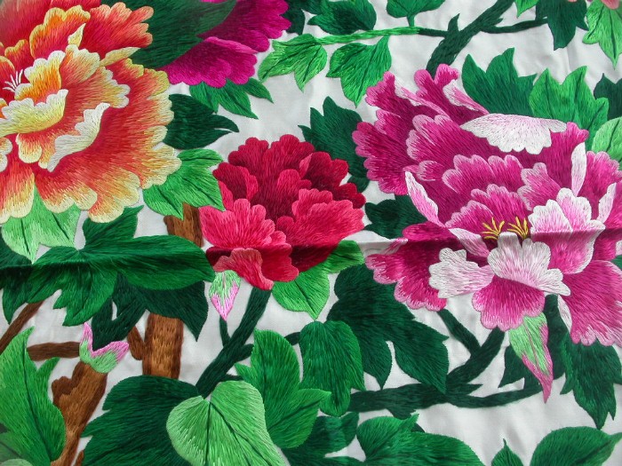 Chinese 100% hand embroideried silk Xiang (hunan) embroidery art:Peony ...