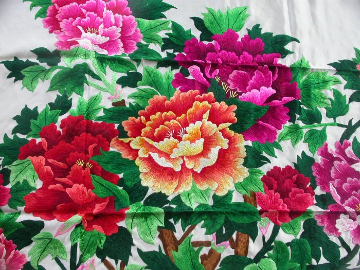 Chinese 100% hand embroideried silk Xiang (hunan) embroidery art:Peony ...