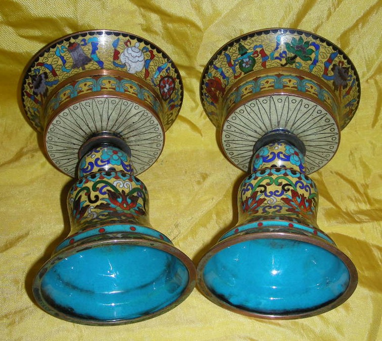 Name Wonderful Pair Rare Old Tibetan Buddhist Cloisonne Ghee Lamp 