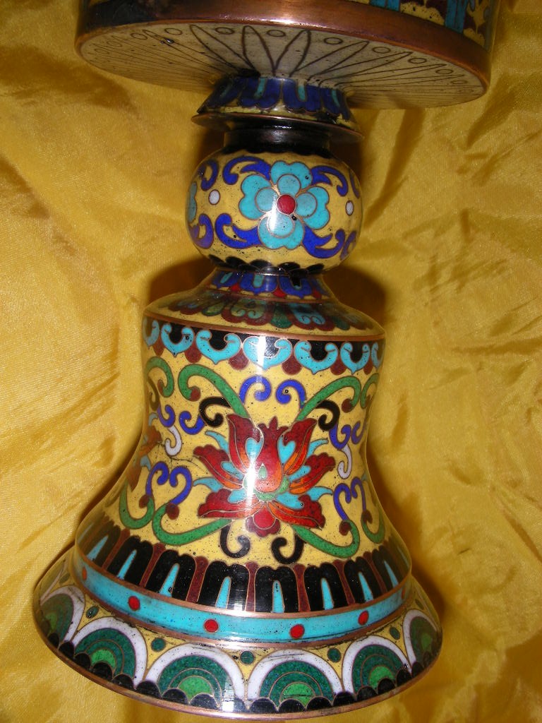 name wonderful pair rare old tibetan buddhist cloisonne ghee lamp