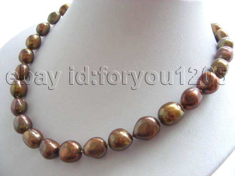 17 Genuine Natural 13mm Coffee Baroque Pearl Necklace  