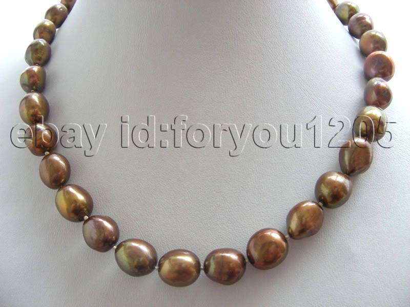 17 Genuine Natural 13mm Coffee Baroque Pearl Necklace  