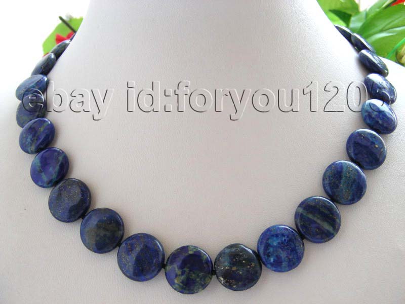 18 Genuine Natural 14mm Blue Coin Lapis Lazuli Necklace 14k